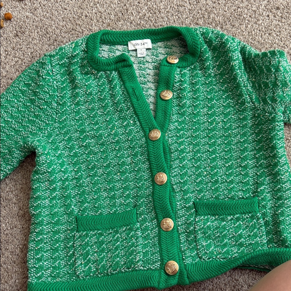 Green Knit Cardigan with Gold Buttons